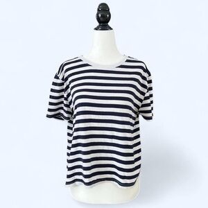 Zara Women’s Navy Blue Cotton Striped Preppy Nautical T-Shirt Large